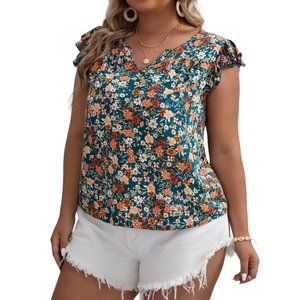 Floral Print Butterfly Sleeve Blouse